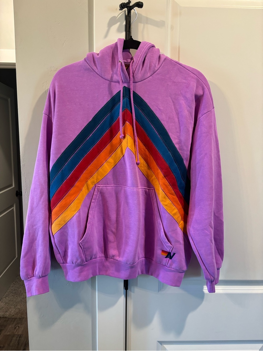 Aviator Nation Lavender Hoodie with Rainbow Chevron new without tags